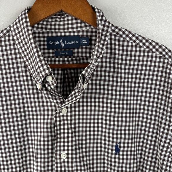 Ralph Lauren Men XL Shirt Brown Check Custom Fit button long sleeve Pony Casual - Picture 1 of 7